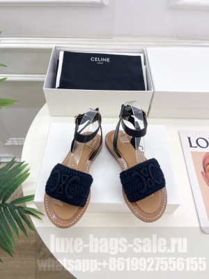 CELINE LYMPIA SANDAL IN TRIOMPHE MACCRAMÉ COTTON & CALFSKIN NAVY