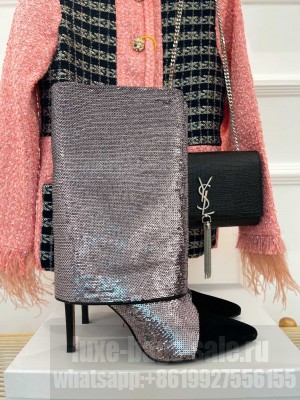Balmain Women's 10.5cm Bicolor Sleeve Sequins Glitter Boots 2022 Collection Gun Color