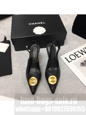 Chanel Vintage Signature Lambskin with Circle CC Charm 70mm Pump Black 2021 Collection