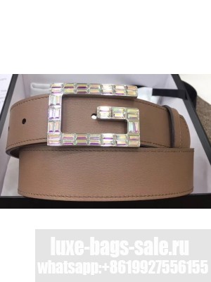 Gucci Width 3.5cm Leather Belt Nude with Crystals Square G Buckle