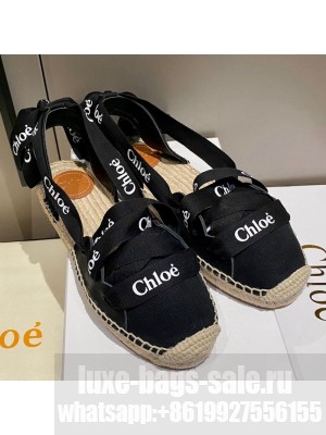 Chloe Logo Canvas Lace Up Espadrilles Black Spring/Summer 2021 Collection