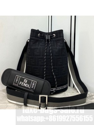 Fendi Men's FF Canvas Drawstring Bucket Bag Black  2021 Collection