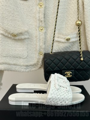 Chanel Crochet Flat Slides Sandal White 2024
