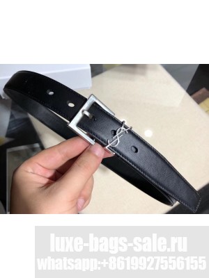 Saint Laurent Width 3cm Monogramme Belt With Square Buckle In Leather Black/Silver