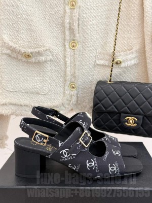 Chanel satin CC logo sandals black