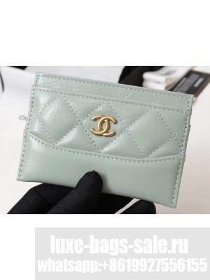 Chanel Aged Calfskin Gabrielle Card Holder A84386 Light Green