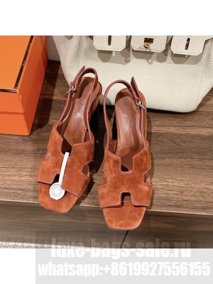 Hermes Women's Elbe 90 Sandal Brown suede goatskin
