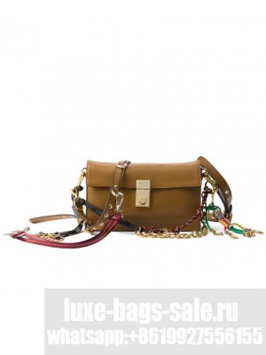 Prada Soft Sound Small Leather Shoulder Bag With Charms 1BD379 Coffee
