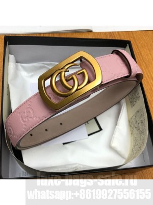 Gucci GG Signature Leather Belt 30mm with Framed GG Buckle Pink 2019 Collection