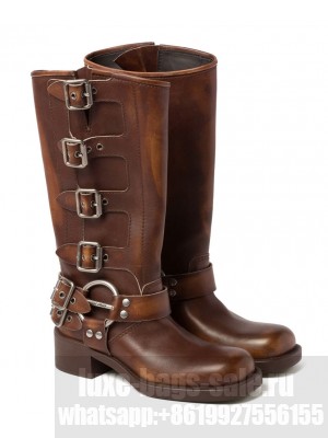 Miumiu Women's Leather Boots Coffee