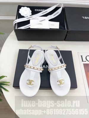 Chanel Flat  Thong with Chain Sandals white 2025 