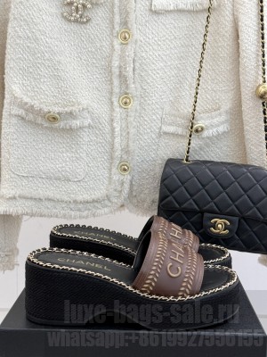 Chanel platform CC with chain slippers coffee 2025