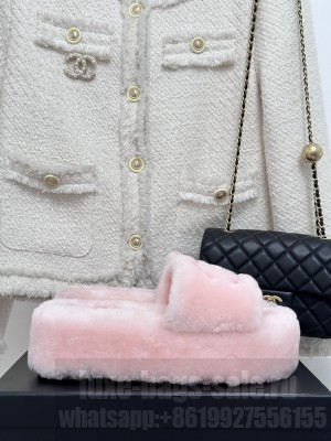 Chanel Wool Platform Slide Sandals 5cm Black 2023 07