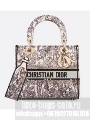 Dior Medium Lady D-Lite Bag White Multicolor Dior 4 Saisons Hiver Embroidery M0565OEB