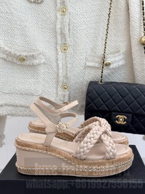 Chanel knit platform heel 7cm sandals pink 2025