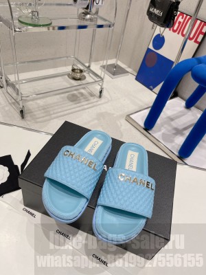 Chanel checked wool fabric Mules 2022 Collection,Blue