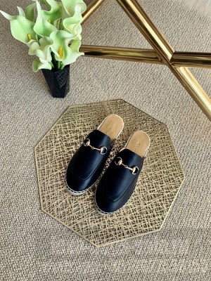 GUCCI LEATHER HORSEBIT ESPADRILLES SLIPPERS BLACK 2021 Collection