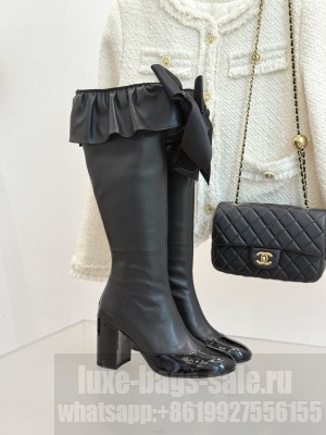 Chanel Stretch Lambskin & Patent Calfskin Boots G46831 black
