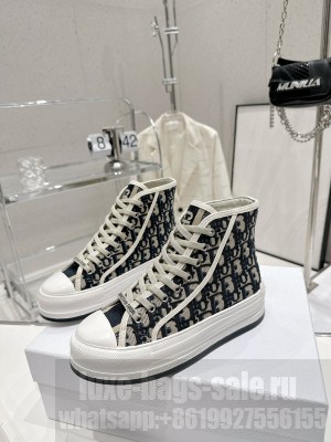 Dior Walk'n'Dior High-top Platform Sneakers in Black Oblique Embroidered Cotton 2023