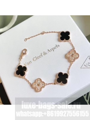 Van Cleef&Arpels Fiver Clovers Crystal Bracelet Black Rosy Gold Collection