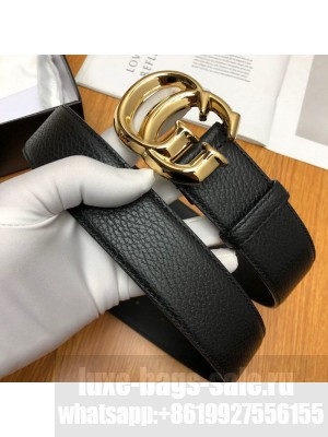 Gucci Grained Calfskin Belt 38mm with GG Buckle Black/Gold Collection