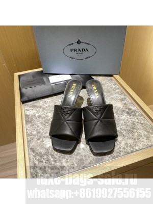 Prada Quilted leather 65 mm varnished heel slides sandals Mule 2022 Collection,Black
