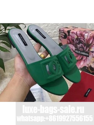 Dolce & Gabbana Calfskin Flat Sliders Green With DG Millennials Logo 2021