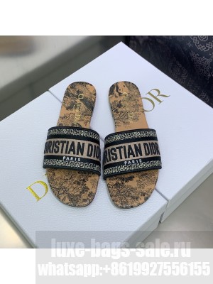 Dior Dway Flat Slides Brown Toile de Jouy Embroidered Cotton  2023 Collection 22