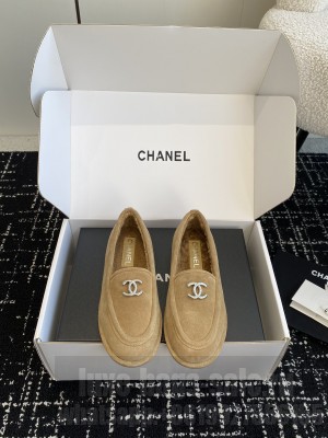 Chanel Women's Suede Leather With Shearling Loafers 2024 Brown