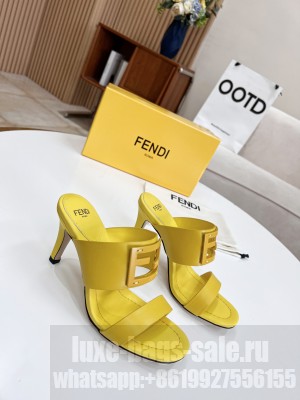 Fendi Calfskin Signature Slide Sandals Mule 2022 Collection Yellow