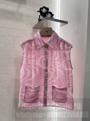Chanel Printed Sleeveless Shirt pink