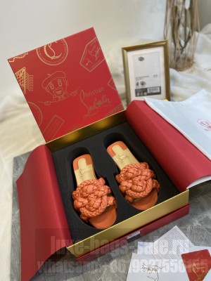Christian Louboutin Woven Calfskin Orange Flat slippers 2021 Collection