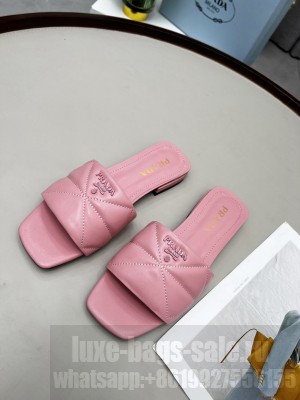 Prada Calfskin Leather Flat Slide Sandals 2022 Collection pink