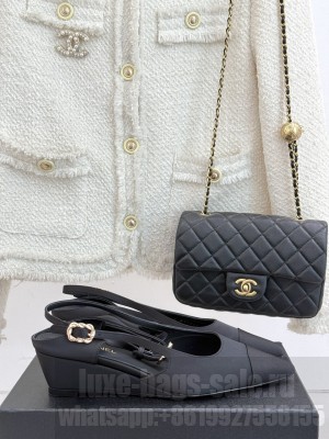 Chanel Satin & Grosgrain Wedge Slingbacks Black 2025 