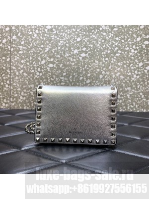 VALENTINO Garavani Rockstud Calfskin Clutch WP0P86R silver
