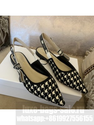 Dior J'Adior Slingback Flat in Cotton Embroidery with Micro Houndstooth Black/White 2022 Collection