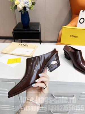 Fendi Fendi Shiny Leather Pumps Mule Brown 2022 Collection