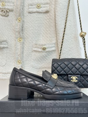 Chanel Quilted Calfskin Platform Loafers 5cm Black 2023