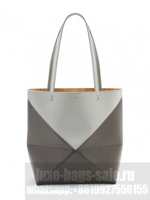 Loewe Puzzle Fold Tote In Shiny Calfskin Gray