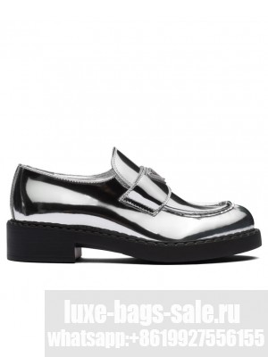 Prada Women's Metallic Leather Loafers 1D246M Silver