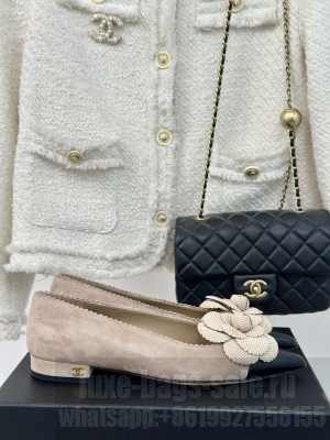 Chanel Women's Camellia Suede & Leather Flat Beige 2024
