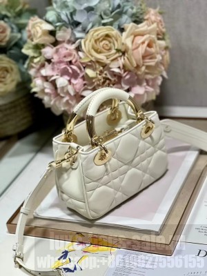 LADY DIOR TOP HANDLE SMALL BAG Cannage Lambskin C0620 Latte