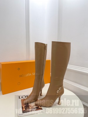 Louis Vuitton Sparkle Heel High Boots 9.5cm in Leather Beige 2023