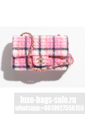 CHANEL MINI CLASSIC HANDBAG A69900 Pink& Navy Blue & White