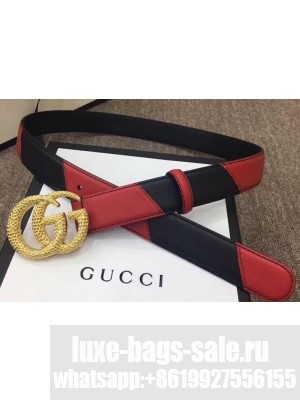 Gucci Width 3cm Diagonal Leather Belt Black/Red with Textured Double G Buckle