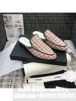 Chanel Chain Embellished Mules Tweed/Lambskin Leather Spring/Summer 2021 Collection, White/Pink