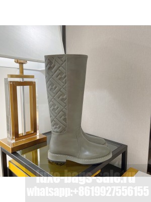Fendi FF Embossed Calfskin Boots gray