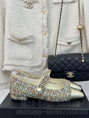 Chanel Tweed Mary Janes Ballet Flat Pointed Toe 2024 06