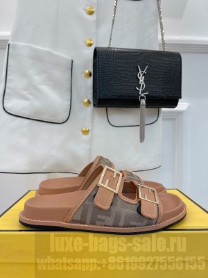 FENDI FEEL Dove gray FF chenille slides gray