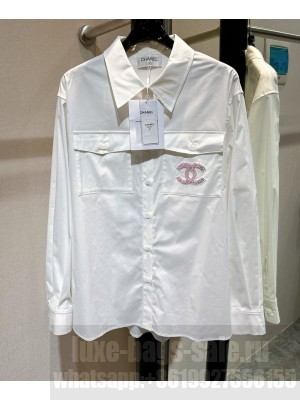 Chanel Women's Sequin Logo Shirt White